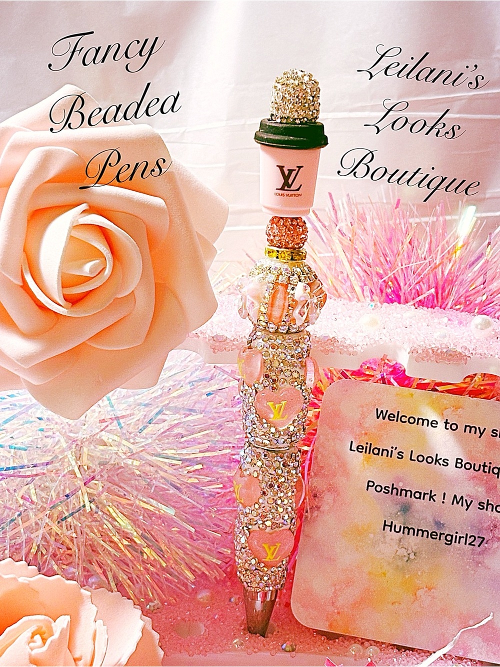Fancy beaded Pen/gifts/tea cup/pink bows/